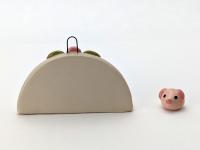 Cute, miniature ceramic altar shelf w/ pigs. Adorable handmade flower shelf 3 piece set. Small-batch ceramics. Hand-painted pottery.