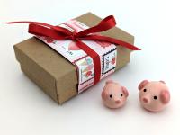 Adorable handmade ceramic mommy and me pig set. Cute unique mini figurines. Good luck charm. Small-batch ceramics. Hand-painted pottery.