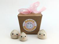 Cute handmade ceramic dumpling with flower. Happy soup dumpling. Adorable gyoza. Xiao long bao. Small-batch ceramics. Hand-painted pottery.
