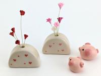 Cute handmade ceramic heart vase. Wedding favor. Cat whisker vase. Thank you gift. Tiny pottery. Small-batch, hand-painted pottery.