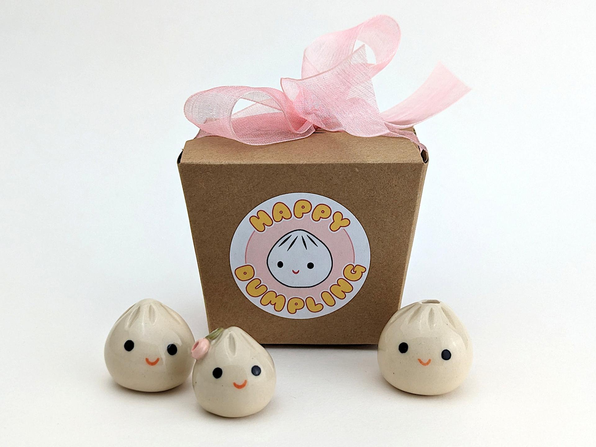 Cute handmade ceramic dumpling. Happy soup dumpling. Adorable gyoza. Foodie gift. Xiao long bao. Small-batch ceramics. Hand-painted pottery.