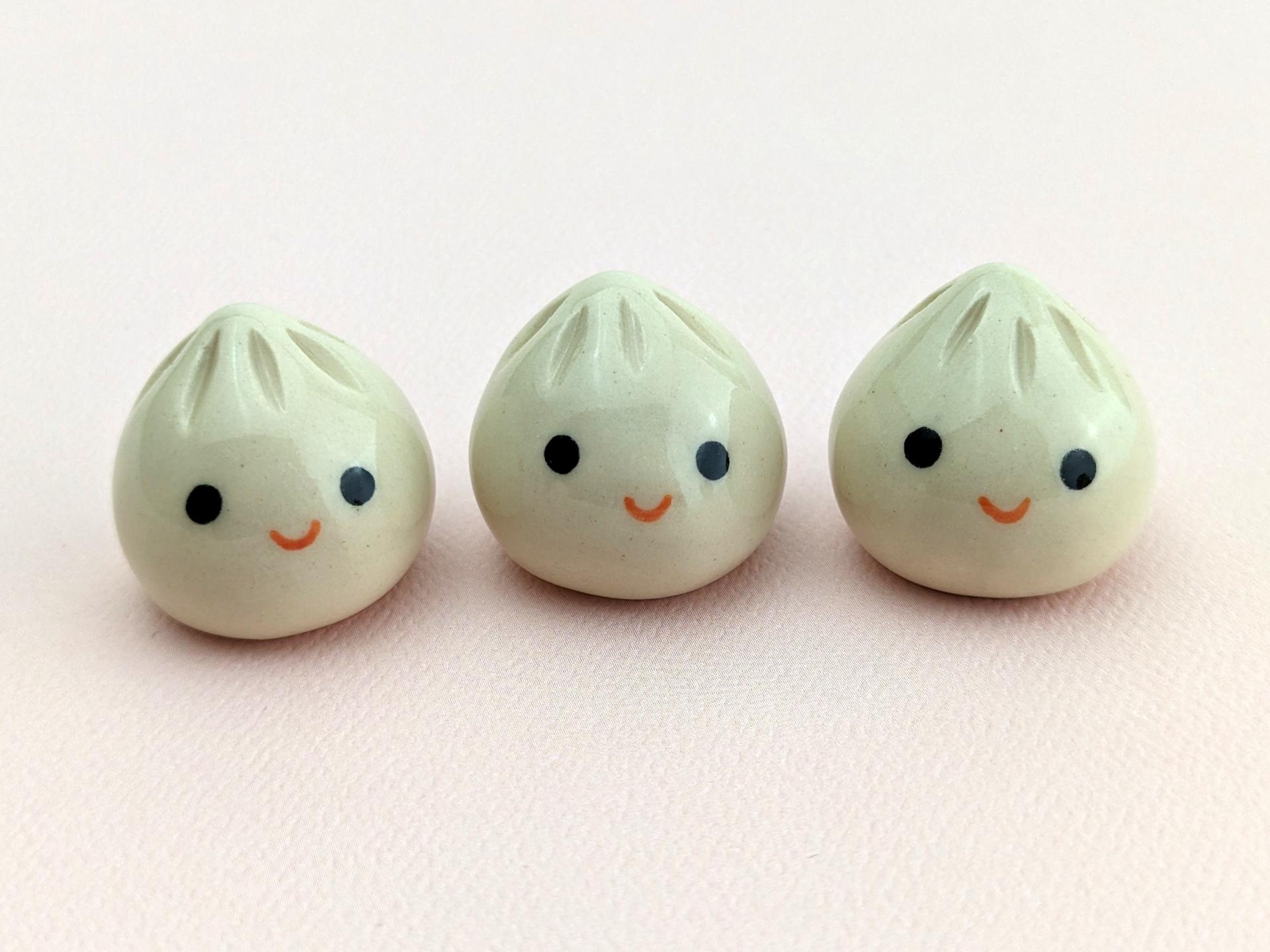 Cute handmade ceramic dumpling. Happy soup dumpling. Adorable gyoza. Foodie gift. Xiao long bao. Small-batch ceramics. Hand-painted pottery.