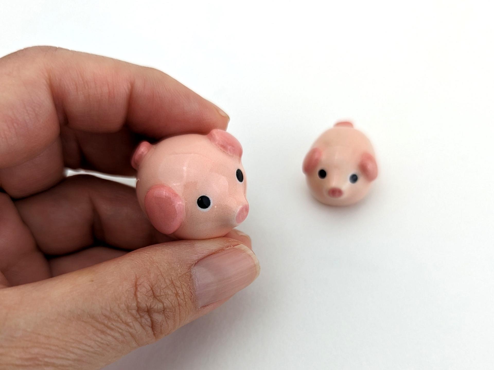 Adorable handmade ceramic mommy and me pig set. Cute unique mini figurines. Good luck charm. Small-batch ceramics. Hand-painted pottery.