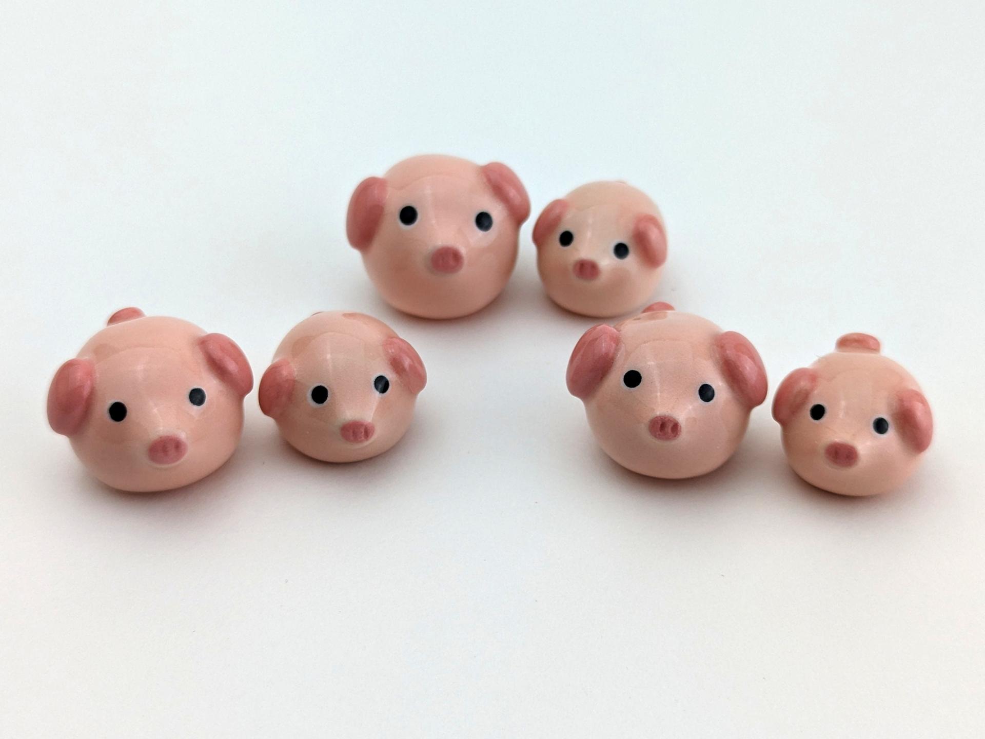 Adorable handmade ceramic mommy and me pig set. Cute unique mini figurines. Good luck charm. Small-batch ceramics. Hand-painted pottery.